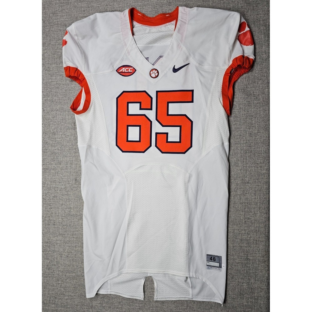 Clemson Tigers Football Jersey Mens 46 L White Game Worn Team Issued Nike #65